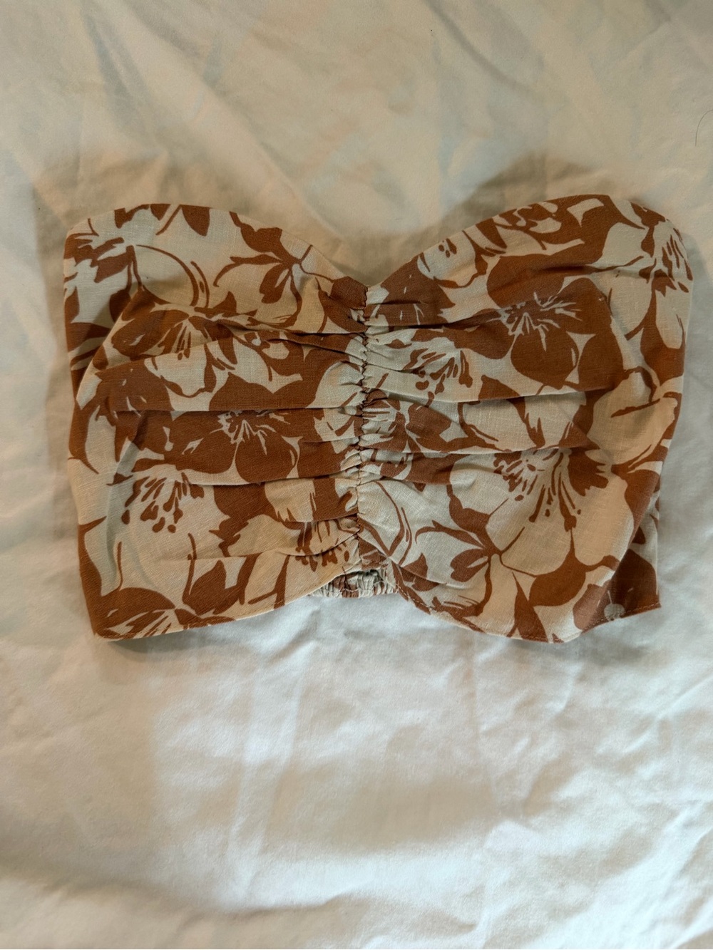 Lovers + Friends Strapless Floral Ruched Bustier Top — Cream & Brown